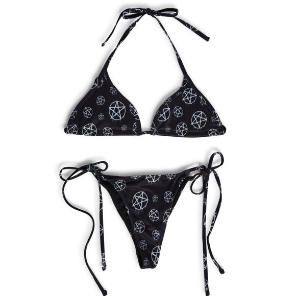 Grave Girls ✦ Pentagram Bikini Set M ✦ Gothcore Halter Side Tie Black White NWT - Picture 4 of 6